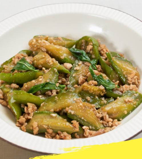มะเขือยาวไก่สับ สูตรลดโซเดียม