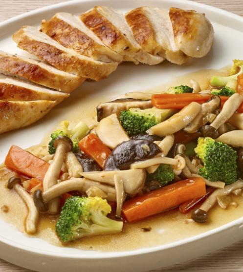 stir-fried-mushroom-grilled-chicken